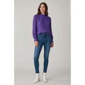 Alicia Button Down Shirt Purple Semi Sheer Ruffle Size 8 Business Casual Vintage